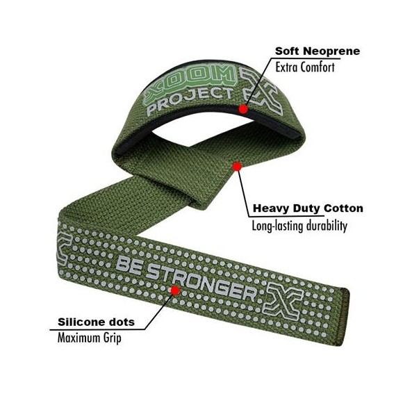 CORREAS DE AGARRE CON GRIP Y AMORTIGUACIÓN (LIFTING STRAPS) MILITARY GREEN - (XoomProject)