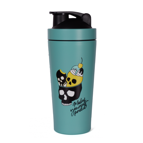 SHAKER MEZCLADOR DE ACERO INOXIDABLE "SWETT SKULL VERDE" 800ML - (Quamtrax)