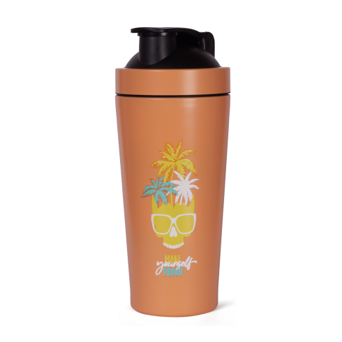 SHAKER MEZCLADOR DE ACERO INOXIDABLE "TROPICAL SKULL NARANJA" 800ML - (Quamtrax)